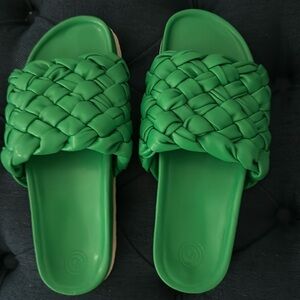 Brand new. Never worn bright green slides from Urban Outfitters